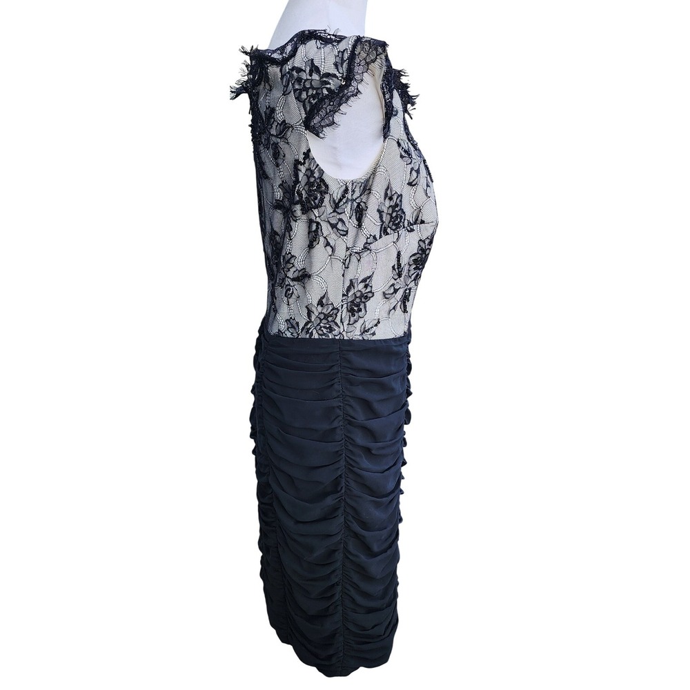 Tadashi Shoji Black Lace Ruched Sheath Dress Size 10 Elegant Evening Cocktail - Picture 2 of 10